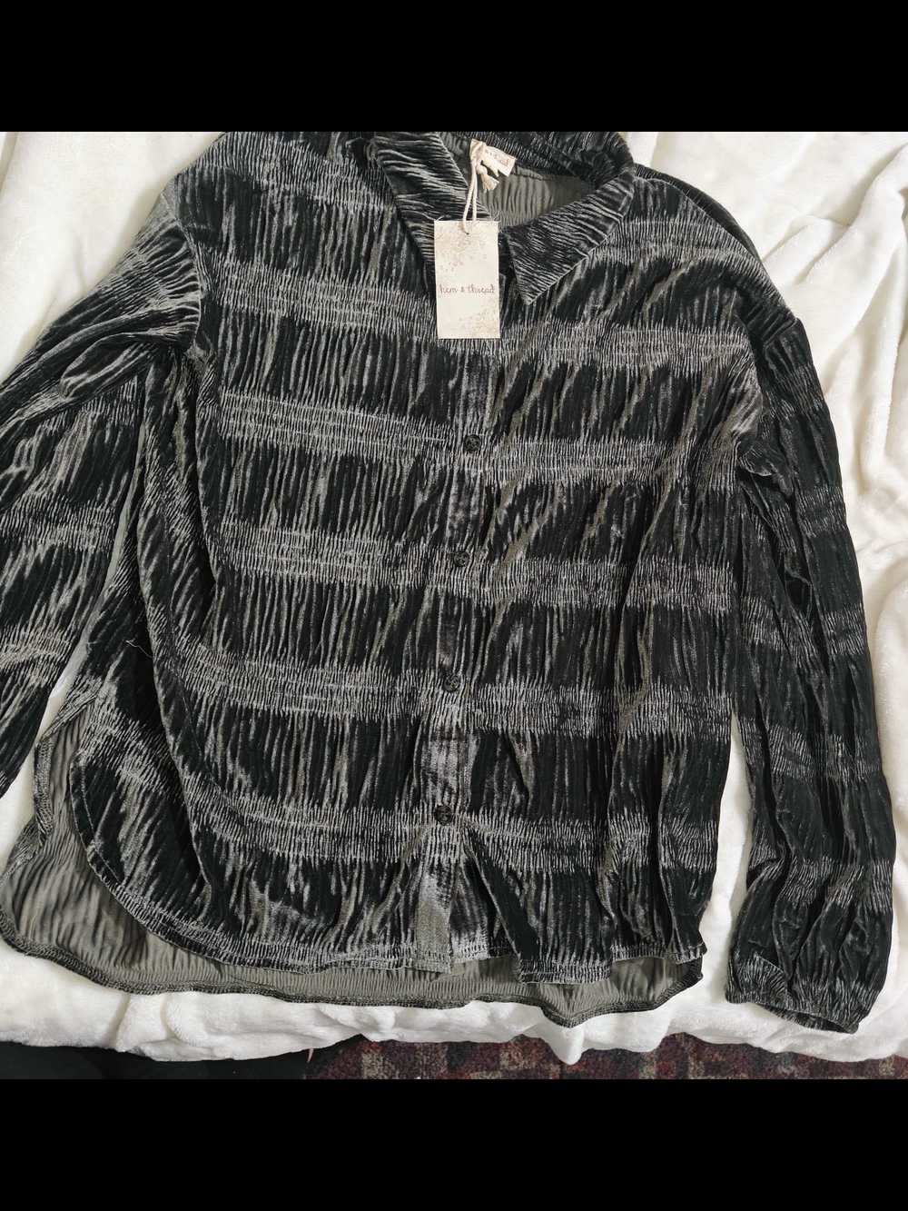 Hem & Thread Metallic Black Crinkled Blouse